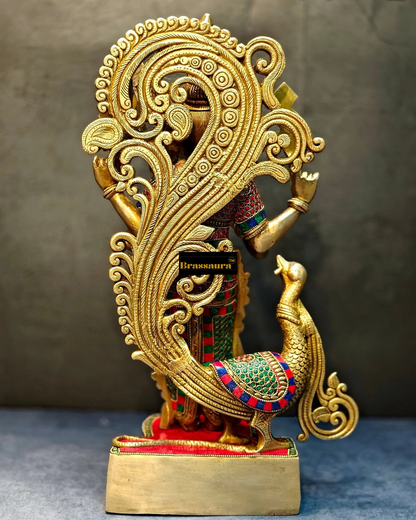 Brassaura™ Handcrafted Lord Murugan Statue in Superfine Brass – 20 Inches Height, 14 Kgs – With Peacock & Cobra