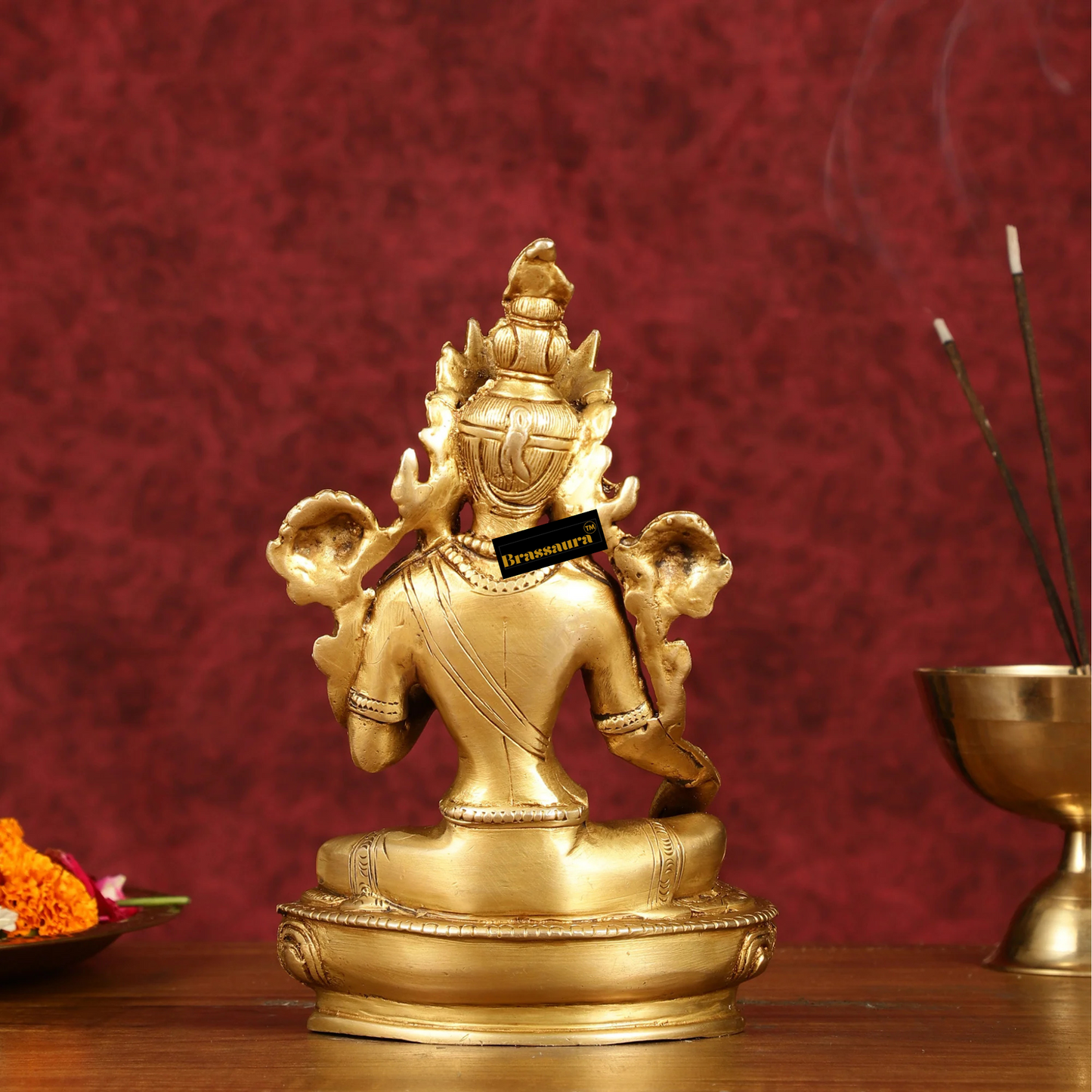 Brassaura™ Pure Brass Green Tara Devi Idol – Height 8 Inches | Weight 1.7 Kgs | Spiritual Decor