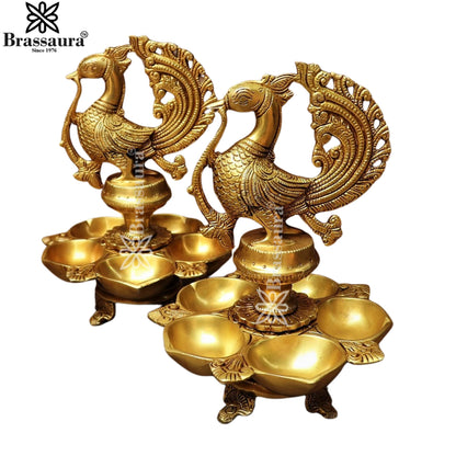 Brass Peacock Diya Weight 7.1 Kg And Height 11 Inch