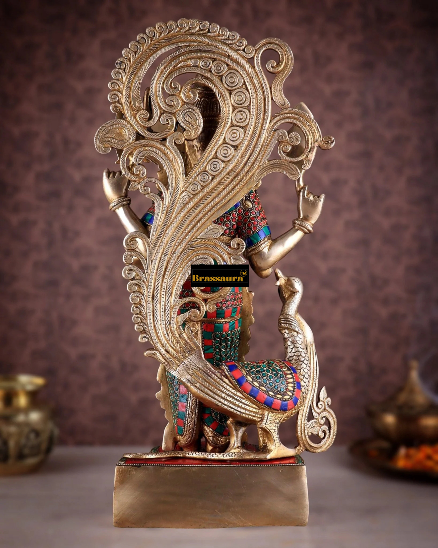 Brassaura™ Handcrafted Lord Murugan Statue in Superfine Brass – 20 Inches Height, 14 Kgs – With Peacock & Cobra