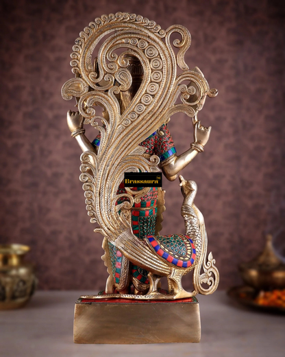 Brassaura™ Handcrafted Lord Murugan Statue in Superfine Brass – 20 Inches Height, 14 Kgs – With Peacock & Cobra