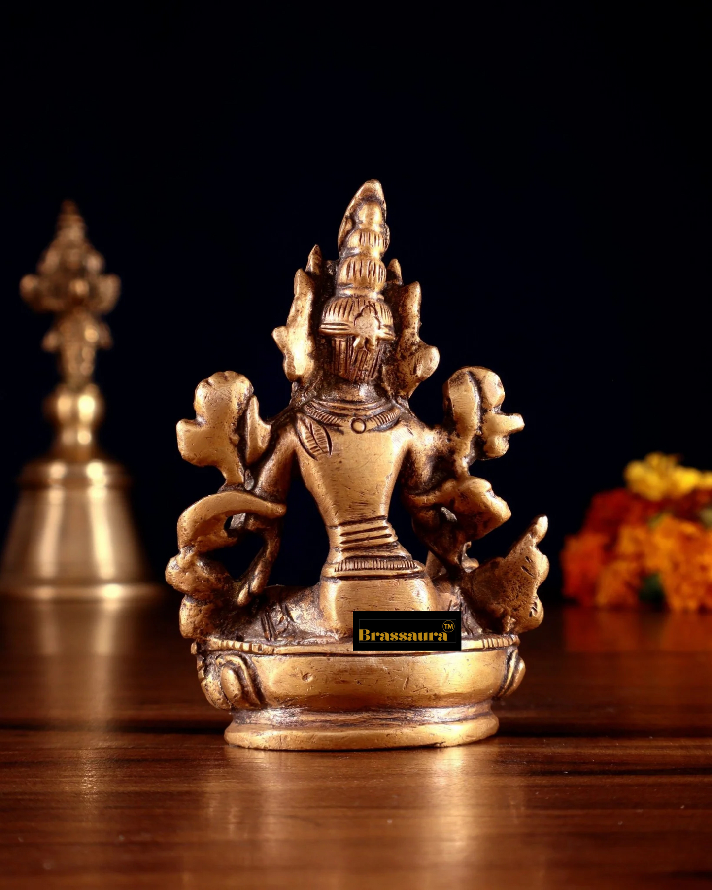 Brassaura™ Green Tara Brass Idol – Height 3.5 Inches | Weight 0.3 Kgs | Double Butter Gold Finish