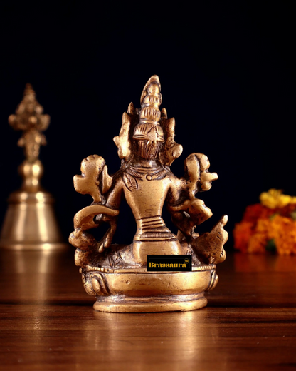 Brassaura™ Green Tara Brass Idol – Height 3.5 Inches | Weight 0.3 Kgs | Double Butter Gold Finish