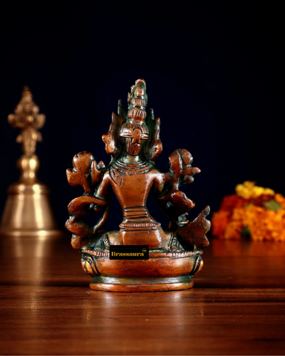 Brassaura™ Green Tara Brass Idol – Height 3.5 Inches | Weight 0.3 Kgs | Nepalese Orange Finish