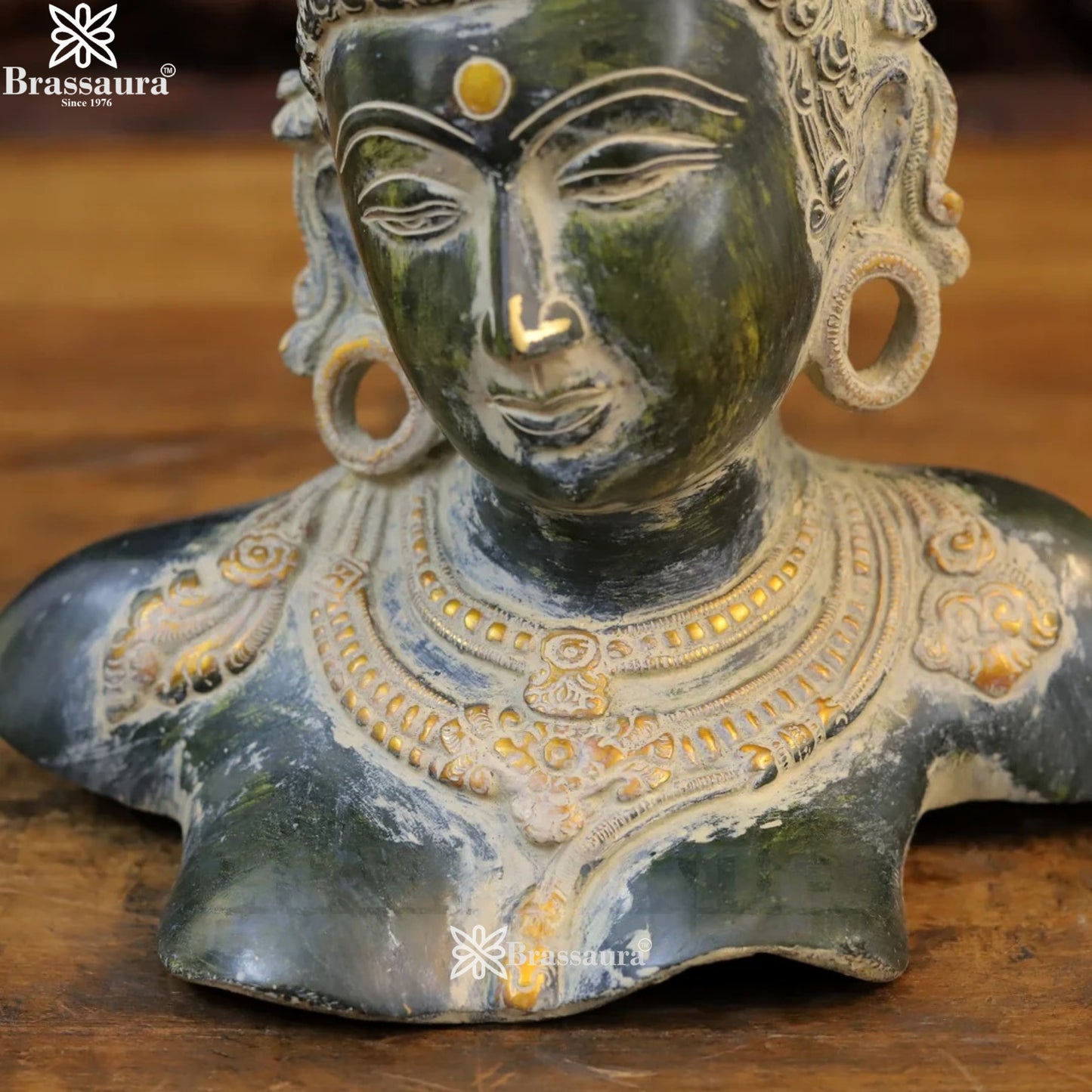 Brass Vintage Parvati Head Statue Weight 4.92 Kg And Height 12 Inch