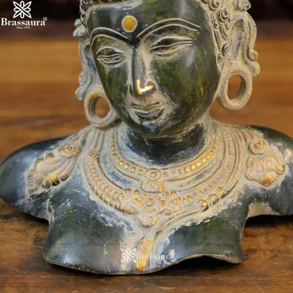 Brass Vintage Parvati Head Statue Weight 4.92 Kg And Height 12 Inch