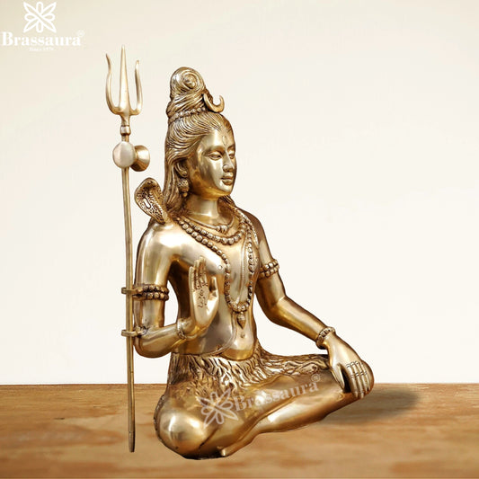 Brassaura™ Artistic Small Brass Shiva Idol – Height 19 Inches & Weight 11.7 Kgs | Devotional Statue