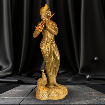 Brass Murli Dhari Krishna Murti Weight 14.6 Kg And Height 30 Inch