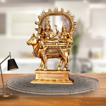 Brass Lord Shiv With Parvati & Nandi Statue Weight 4.8 Kg And Height 30 Inch