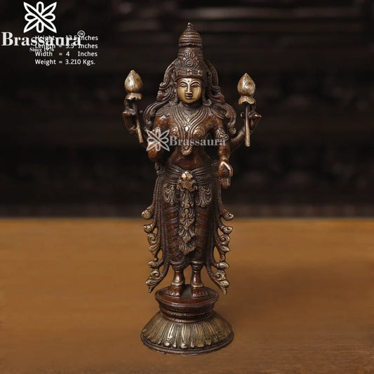 Brassaura™ Handcrafted Brass Laxmi Idol – Height 12.5 Inches & Weight 3.21 Kgs | Devotional Statue