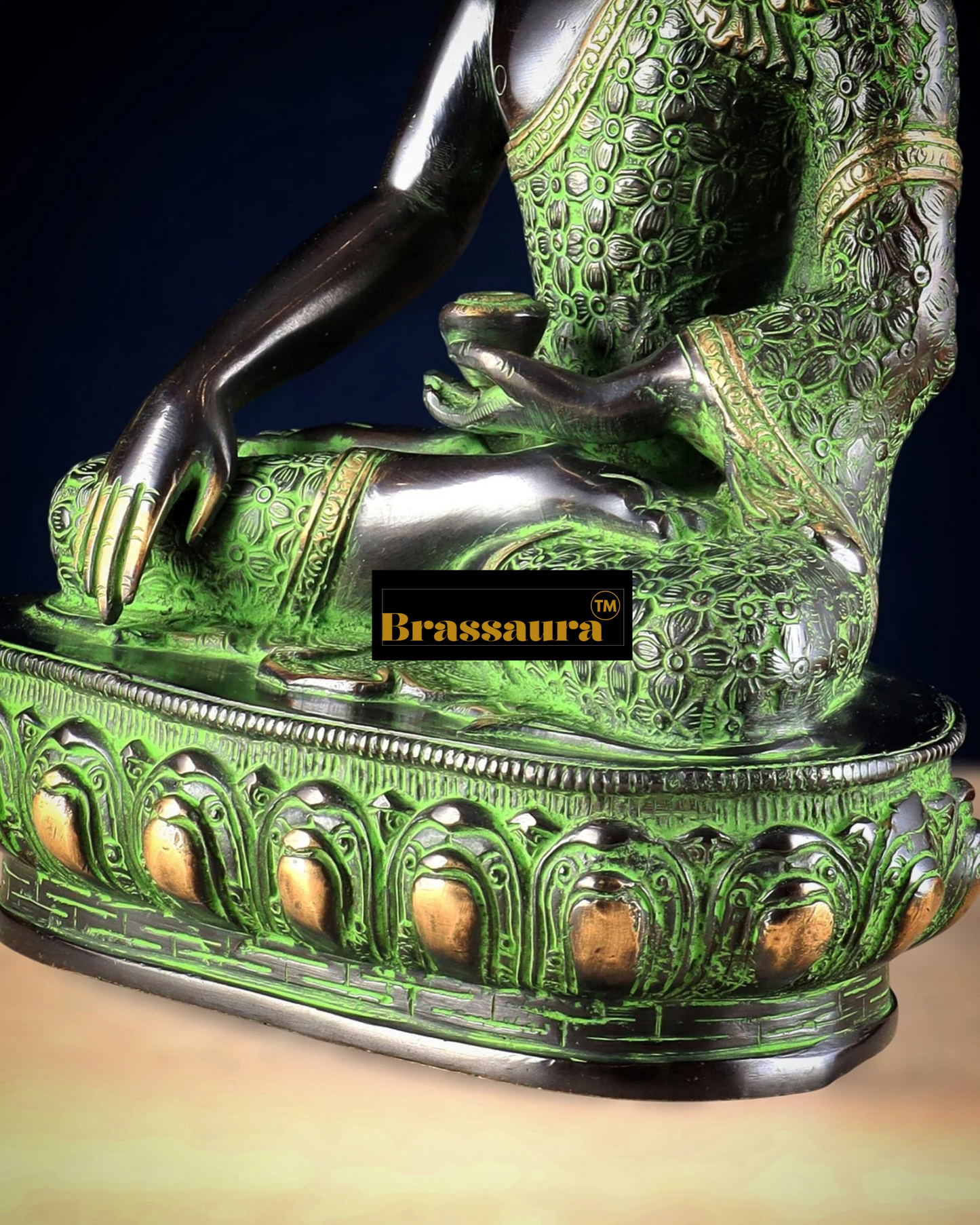 Brassaura™ Pure Brass Buddha Idol – Height 13 Inches, Weight 6.66 Kgs