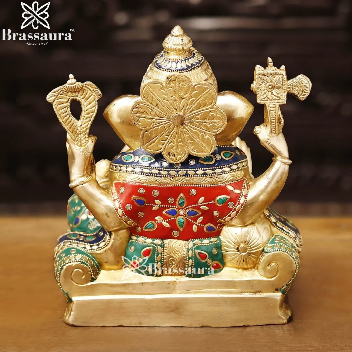 Brass Gem Stone Work Ganesha Weight 6.4 Kg & Height 12 Inch