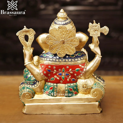 Brass Gem Stone Work Ganesha Weight 6.4 Kg & Height 12 Inch
