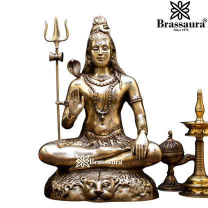 Brassaura™ Brass Lord Shiva Murti – Height 24 Inches & Weight 18 Kgs | Puja Idol for Temple & Gifting