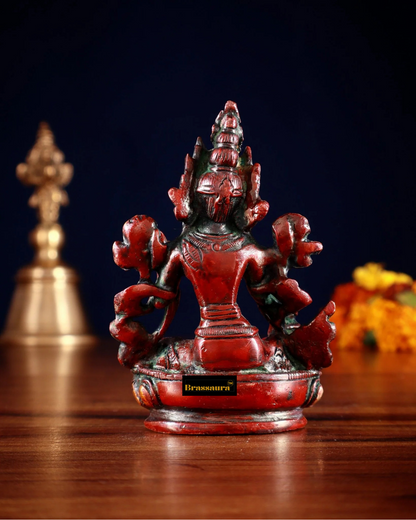 Brassaura™ Green Tara Brass Idol – Height 3.5 Inches | Weight 0.3 Kgs | Indian Orange-Red Fusion Finish