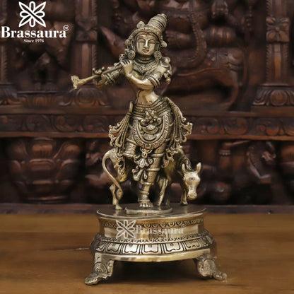 Brass Cow Krishna Murti Weight 2.6 Kg And Height 11 Inch