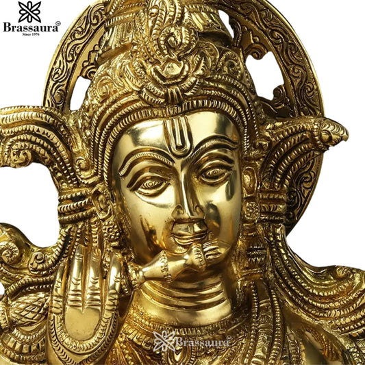 Brassaura® Handcrafted Brass Lord Krishna Idol Playing Flute | Pure Brass Krishna Murti for Home Temple, Living Room & Spiritual Décor | Height 26 Inches | Weight 13.3 Kgs