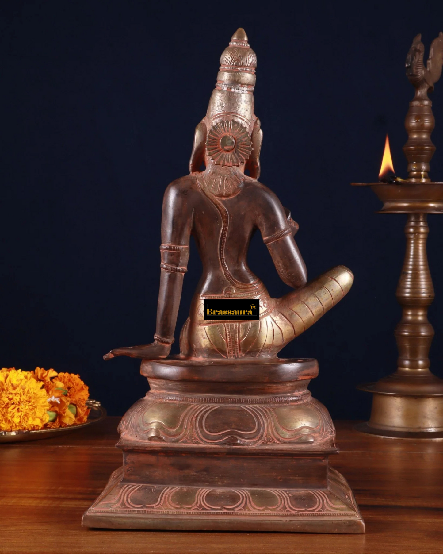 Brassaura™ Pure Brass Seated Parvati Idol – 12 Inch Height, 4.06 Kg Weight – Black & Red Patina Finish Statue