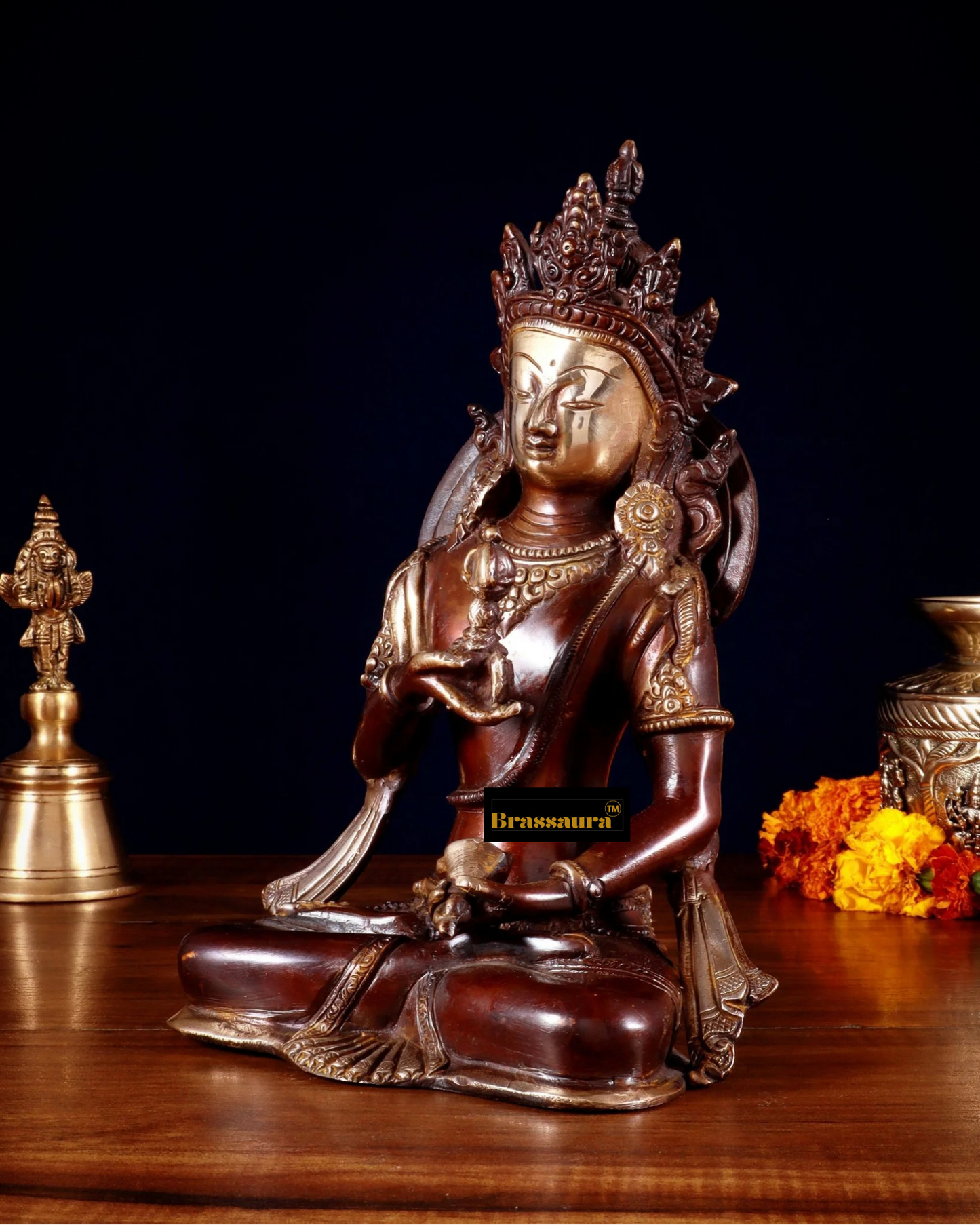 Brassaura™ Brass Chenrezig Statue – Height 10 Inches | Weight 3 Kgs | Dual Tone Finish