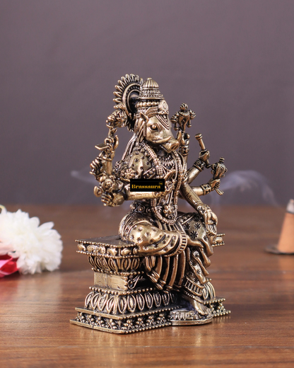 Brassaura™ Superfine Hollow-Cast Goddess Varahi Idol – 4 Inch Height, 0.23 Kg Weight – Intricately Handcrafted Brass Statue