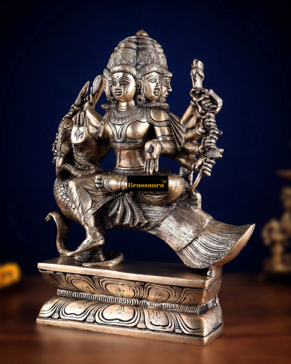 Brassaura™ Exquisite Brass Lord Aarumugam Murugan Idol – 16 Inches Height, 13.5 Kgs – Seated on Peacock