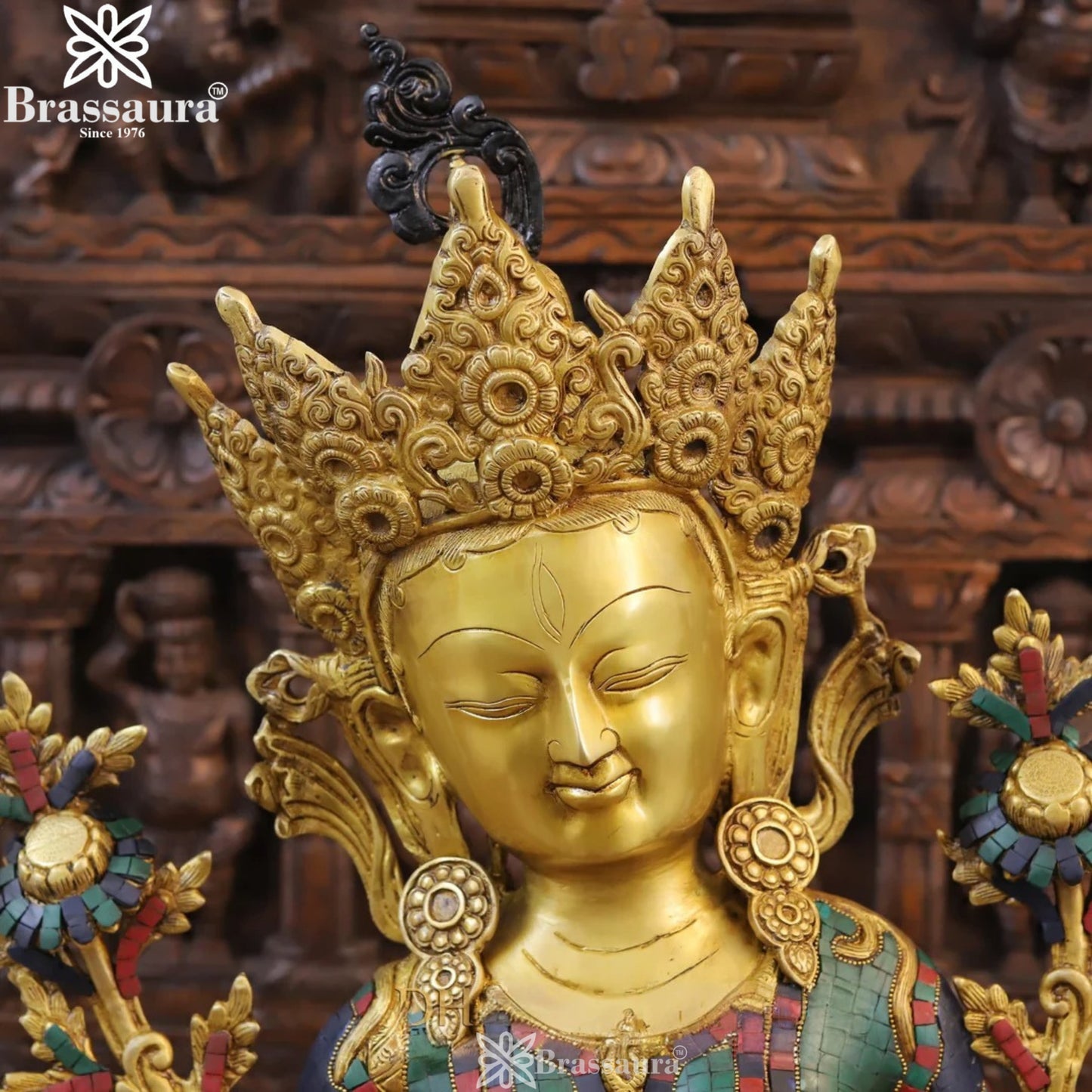 Brass Gem Stone Work Tara Statue Weight 24.26 Kg And Height 27 Inch