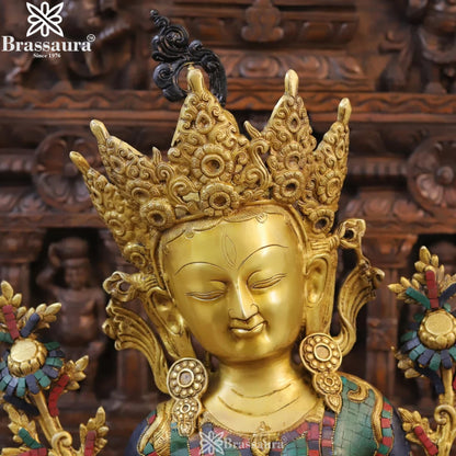 Brass Gem Stone Work Tara Statue Weight 24.26 Kg And Height 27 Inch