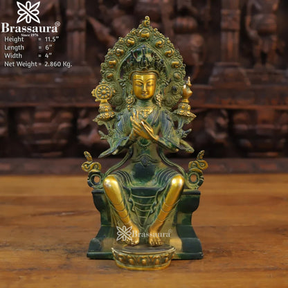Brass Vintage Gold Tara Statue Weight 2.86 Kg And Height 11.5 Inch
