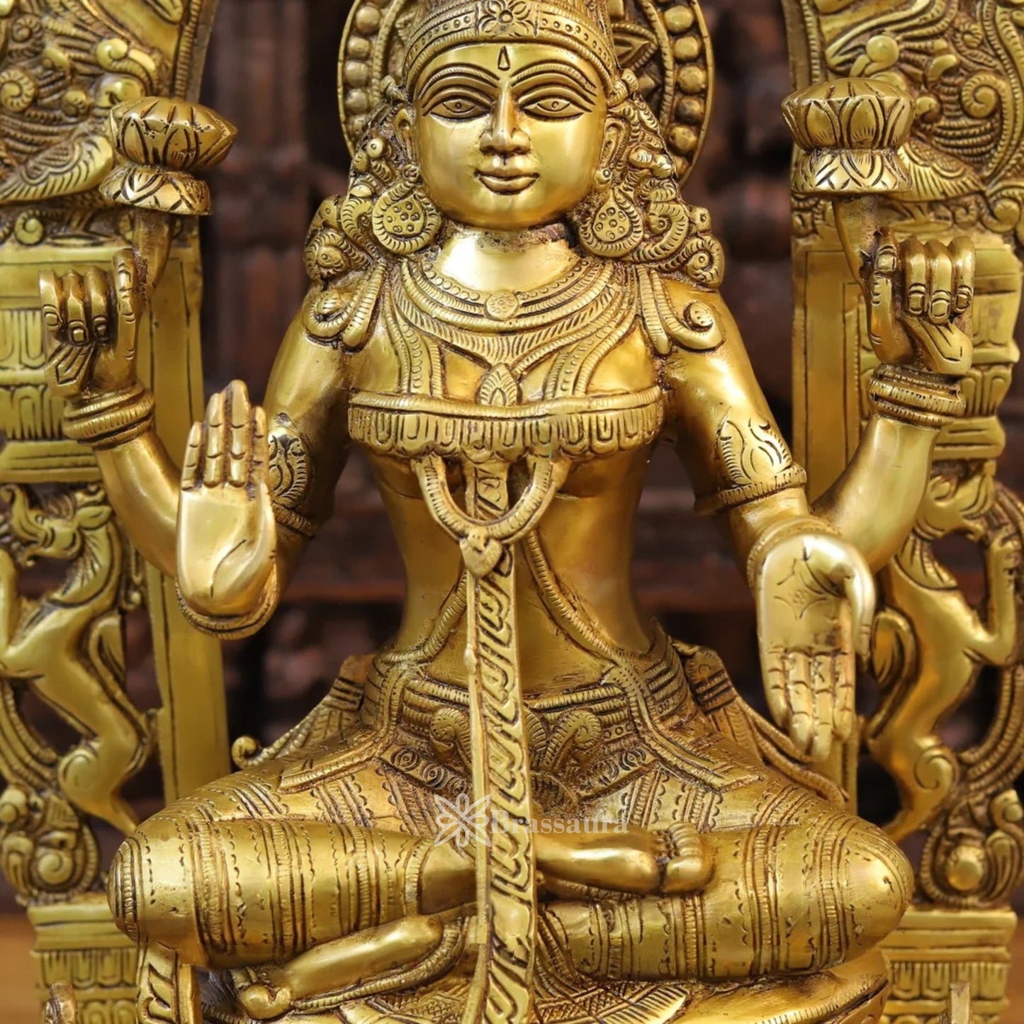 Brassaura™ Handcrafted Brass Laxmi Ganesha Saraswati Murti – Height 24 Inches & Weight 71.64 Kgs | Puja Room Idol