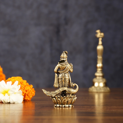Brassaura™ Pure Brass Murugan Kartikeya Idol – 3 Inches Height, 72 Grams – Miniature Handcrafted Brass Statue
