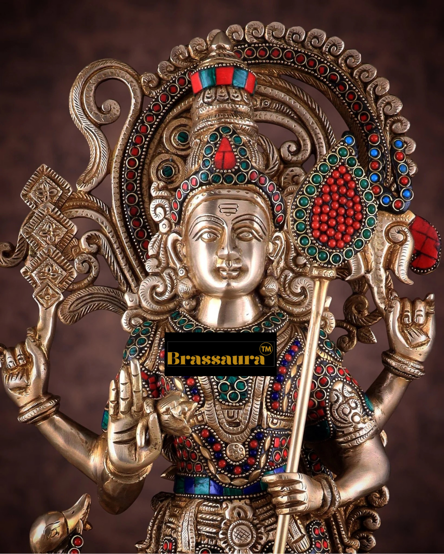 Brassaura™ Handcrafted Lord Murugan Statue in Superfine Brass – 20 Inches Height, 14 Kgs – With Peacock & Cobra
