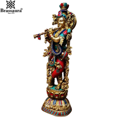 Brass Gem Stone Work Krishna Murti Weight 16 Kg And Height 29 Inch