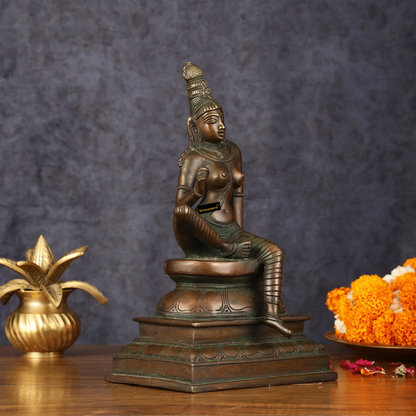 Brassaura™ Pure Brass Superfine Seated Parvati Idol – 11 Inch Height, 3.810 Kg Weight – Bronze Finish Statue