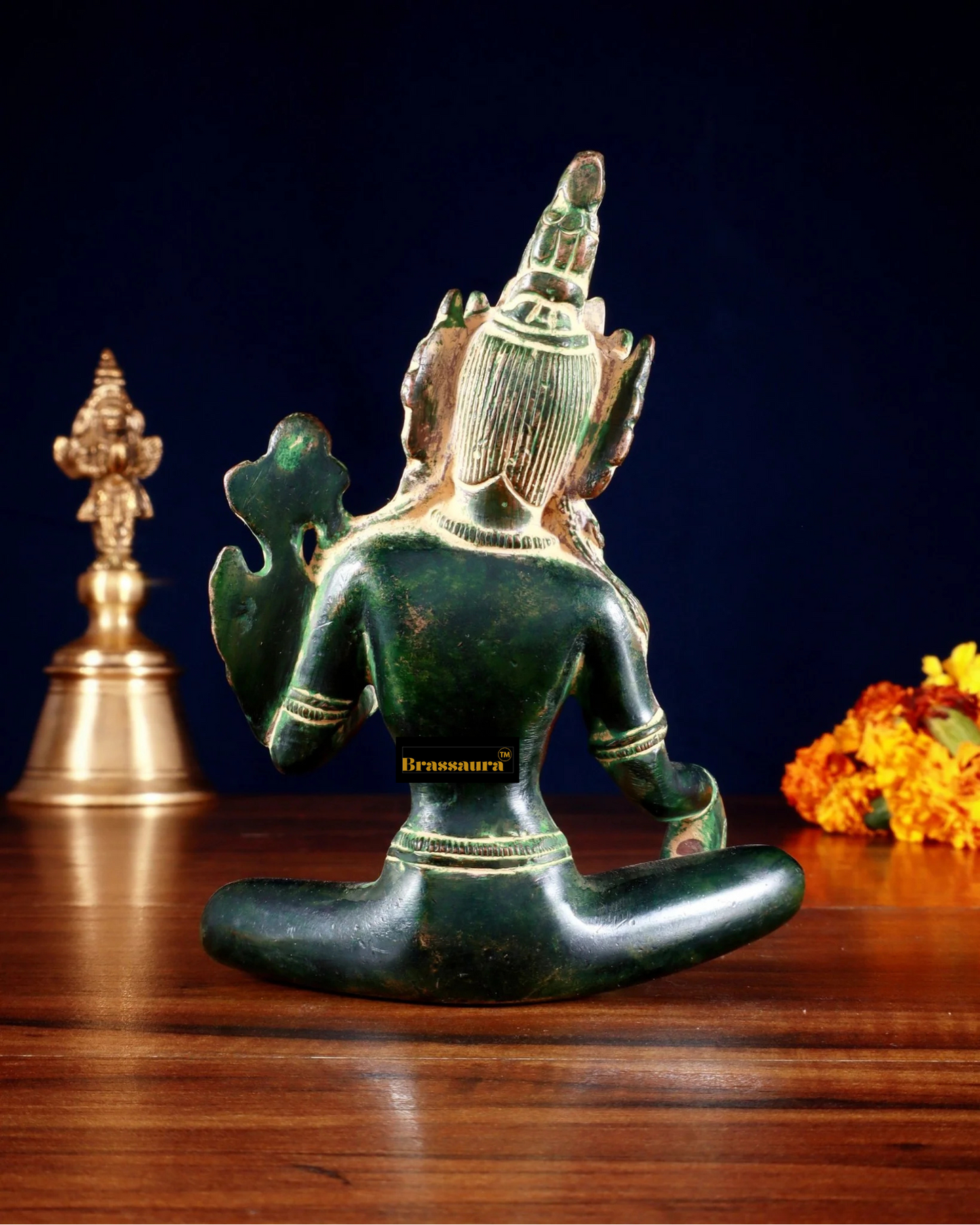 Brassaura™ Green Tara Idol – Height 5.5 Inches | Weight 0.975 Kgs | Agate Green Stone & Sand Finish
