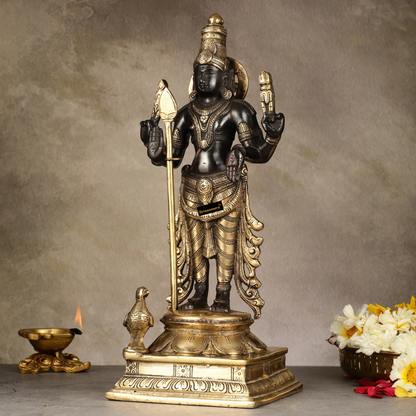 Brassaura™ Pure Brass Kartikeya Murugan Swamy Statue – 14 Inches Height, 4.45 Kg – Black Finish