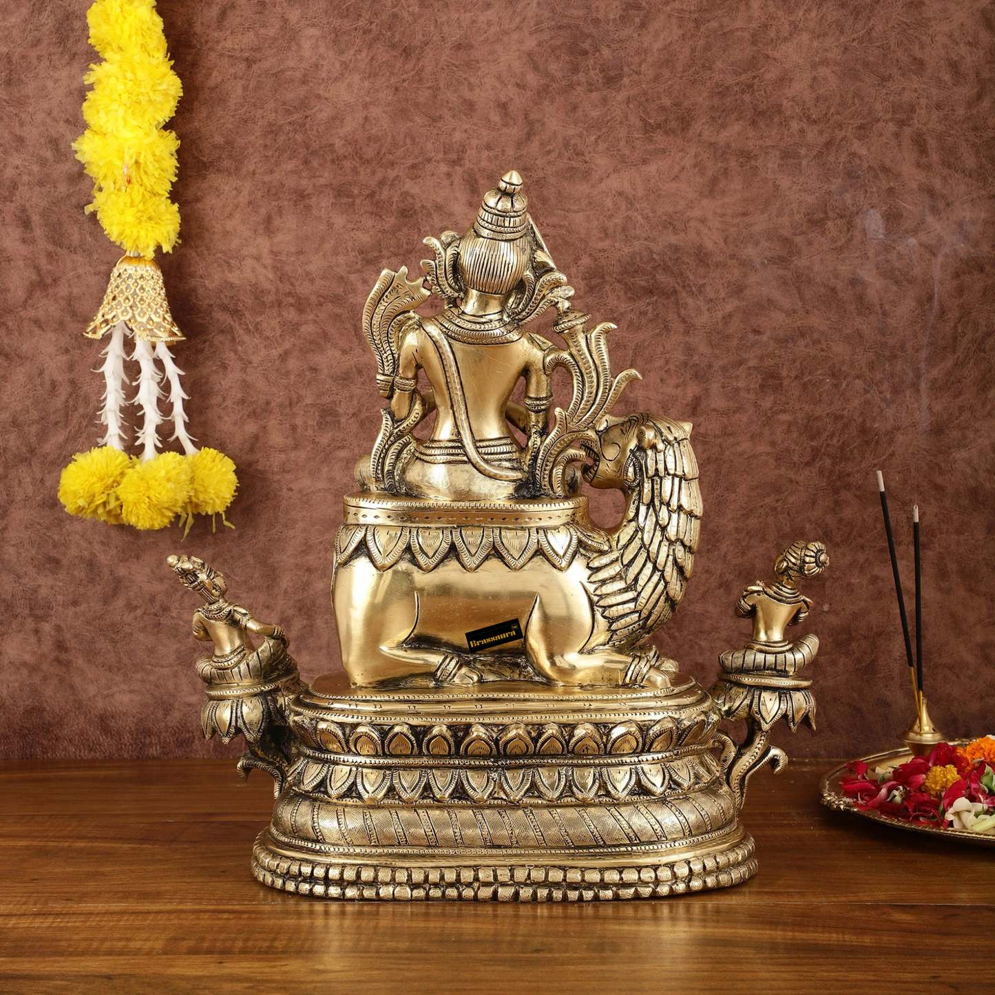 Brassaura™ Brass Tara Devi Idol Seated on Lion – Height 16 Inches | Weight 14 Kgs | Home & Temple Decor