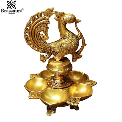 Brass Peacock Diya Weight 7.1 Kg And Height 11 Inch