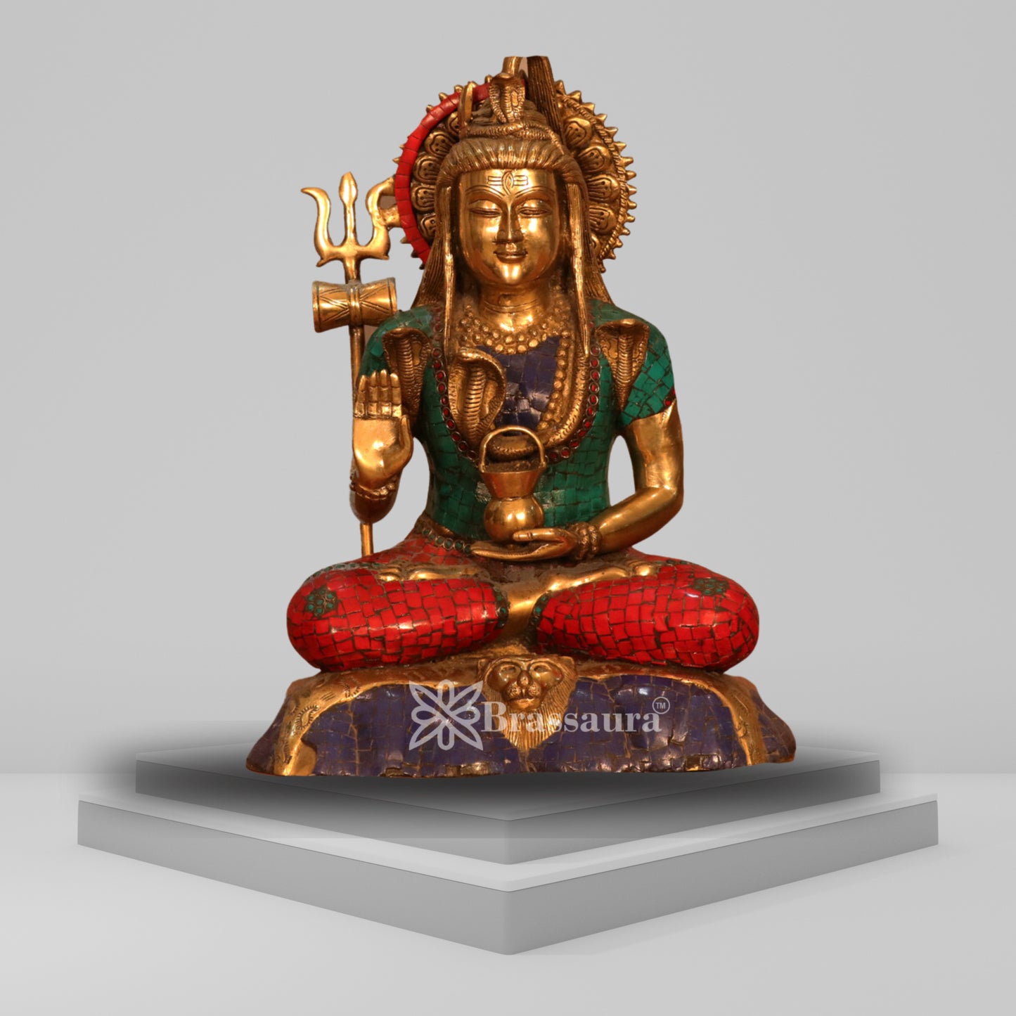 Brassaura™ Lord Shiva Gemstone Brass Sculpture – Height 17.5 Inches & 11.5 Kgs | Temple & Home Décor