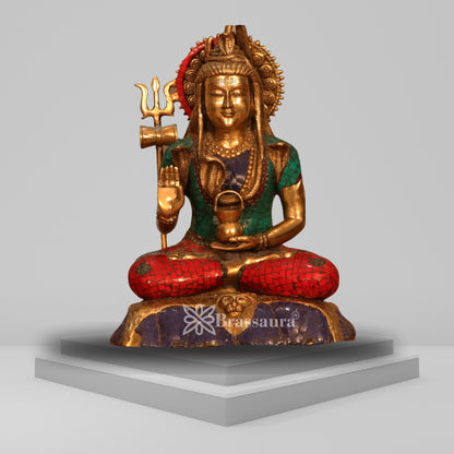 Brassaura™ Lord Shiva Gemstone Brass Sculpture – Height 17.5 Inches & 11.5 Kgs | Temple & Home Décor
