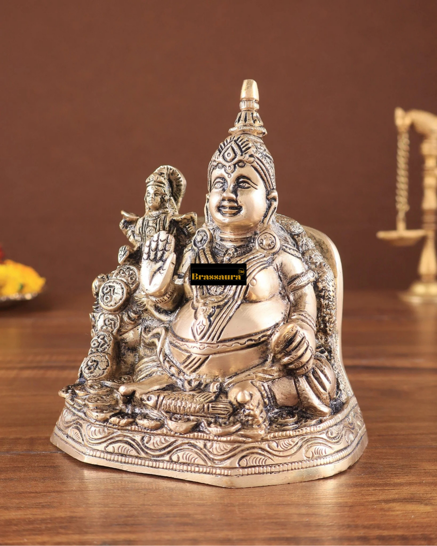 Brassaura™ Vastu Kuber Ji Idol – 6.25 inch | 1.9 kg – Handcrafted Pure Brass Statue for Wealth & Prosperity