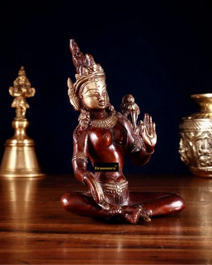 Brassaura™ Green Tara Idol – Height 5.5 Inches | Weight 0.975 Kgs | Double-Tone Finish