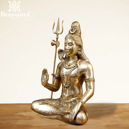 Brassaura™ Artistic Small Brass Shiva Idol – Height 19 Inches & Weight 11.7 Kgs | Devotional Statue