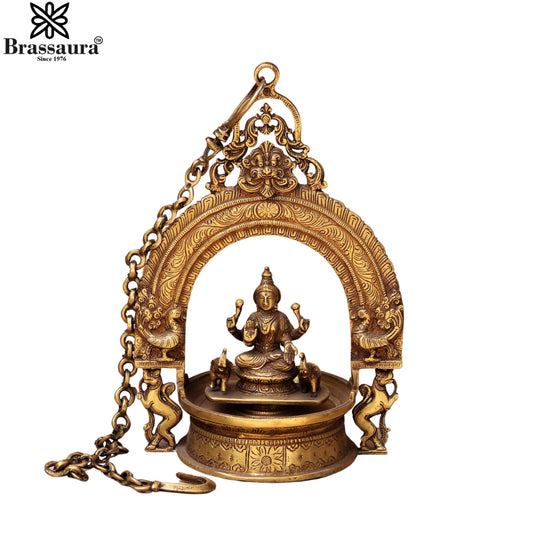 Brassaura™ Brass Wall Hanging Laxmi Diya – Height 11.5 Inches & Weight 3.7 Kgs | Home & Puja Décor