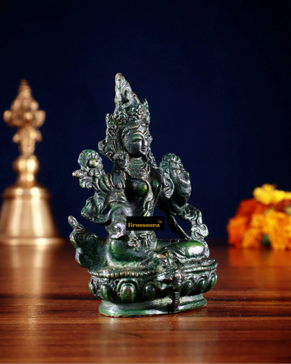 Brassaura™ Green Tara Brass Idol – Height 3.5 Inches | Weight 0.3 Kgs | Agate Green Finish