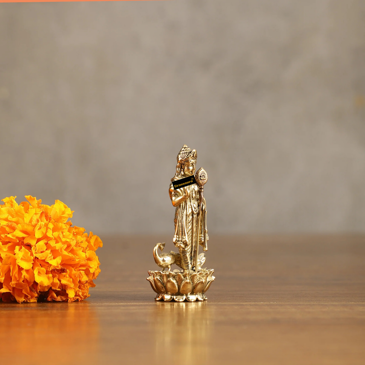 Brassaura™ Pure Brass Small Murugan Idol – 2.5 Inches Height, 30 Grams – Compact Handcrafted Brass Statue