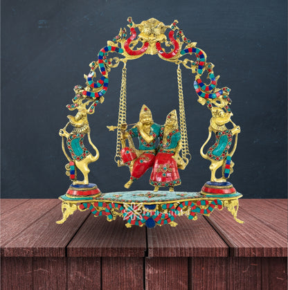 Brass Gem Stone Work Radha Krishna Jhula Weight 7 Kg And Height 17 Inch
