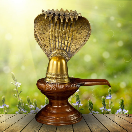 Brass Shivling With Naagraaj Statue Weight 4.6 Kg And Height 13 Inch