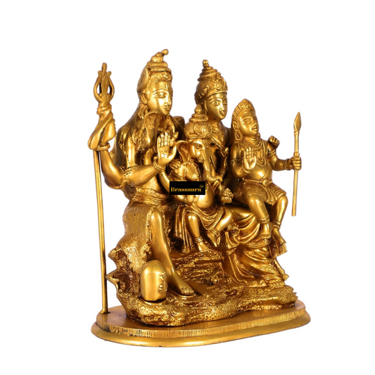 Brassaura® Brass Shiv Parivar Statue with Traditional Handcrafted Finish | Pure Superfine Brass Handcrafted Murti | Brass Statue for Home Temple, Pooja Room | Height 12 Inches | Weight 9 Kgs