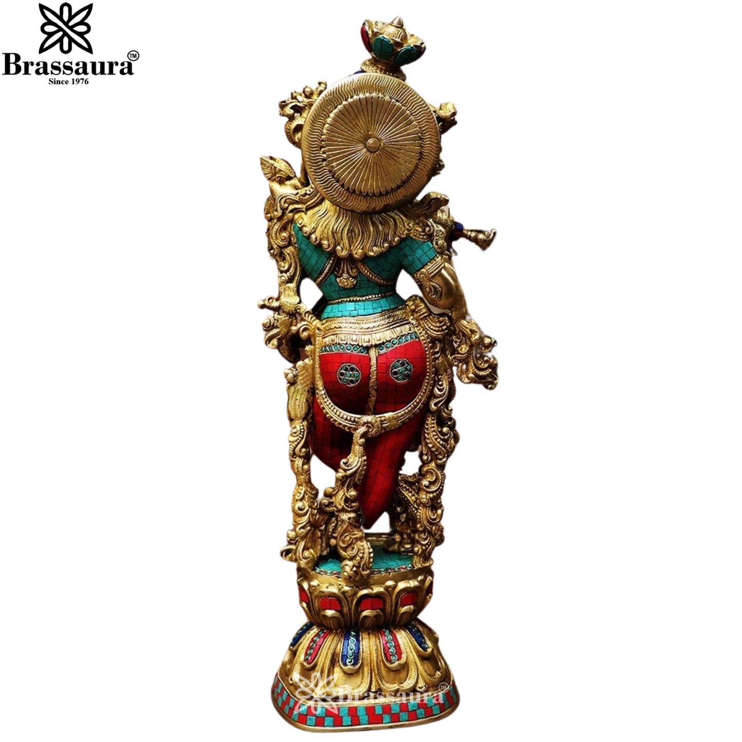 Brass Gem Stone Work Krishna Murti Weight 16 Kg And Height 29 Inch
