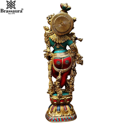 Brass Gem Stone Work Krishna Murti Weight 16 Kg And Height 29 Inch